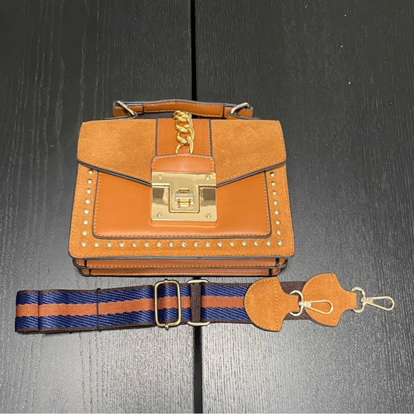 Handbags - Suede and Vegan Leather Studded Crossbody Bag NWOT